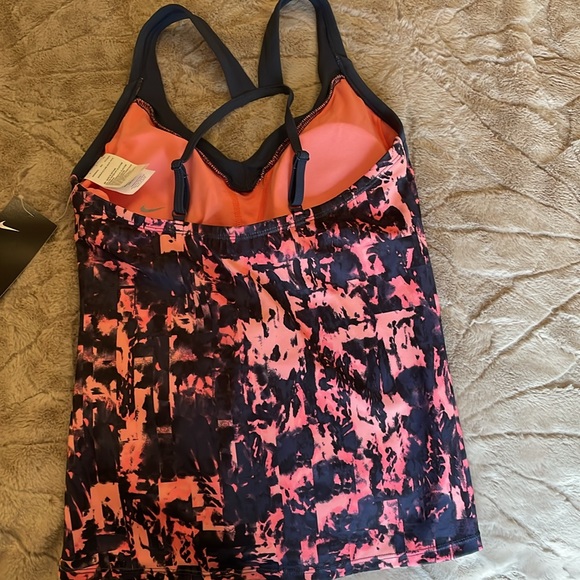 Nike V-Neck Cross Back Swim Tankini Top Blue Pint Print Small NEW - Picture 2 of 7